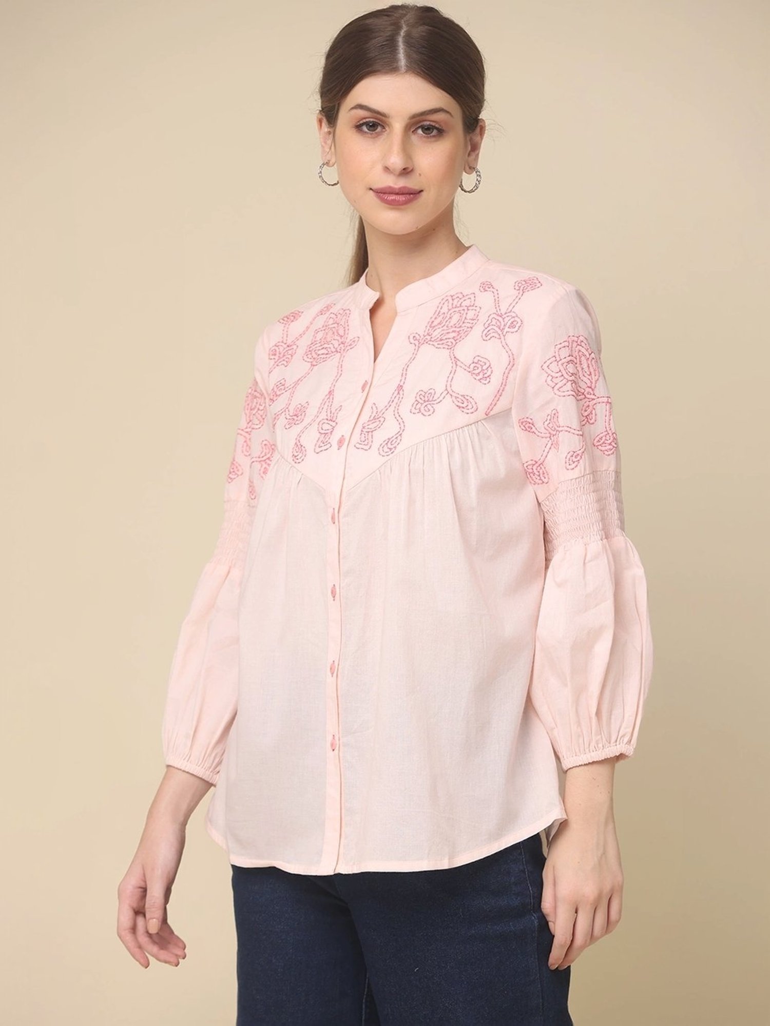 Zolo Label Pink Cotton Embroidered Shirt