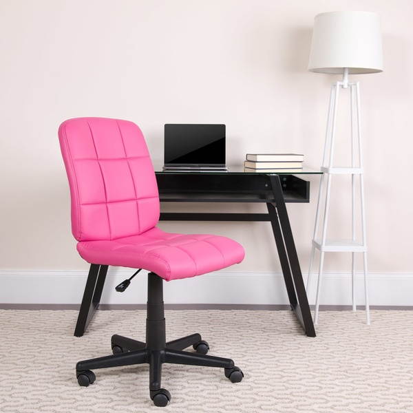 Mid-Back Pink Quilted Vinyl Swivel Task Chair