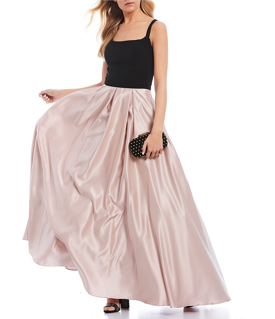 Blondie Nites Spaghetti Strap Square-Neck Two-Tone Cage-Back Ball Gown