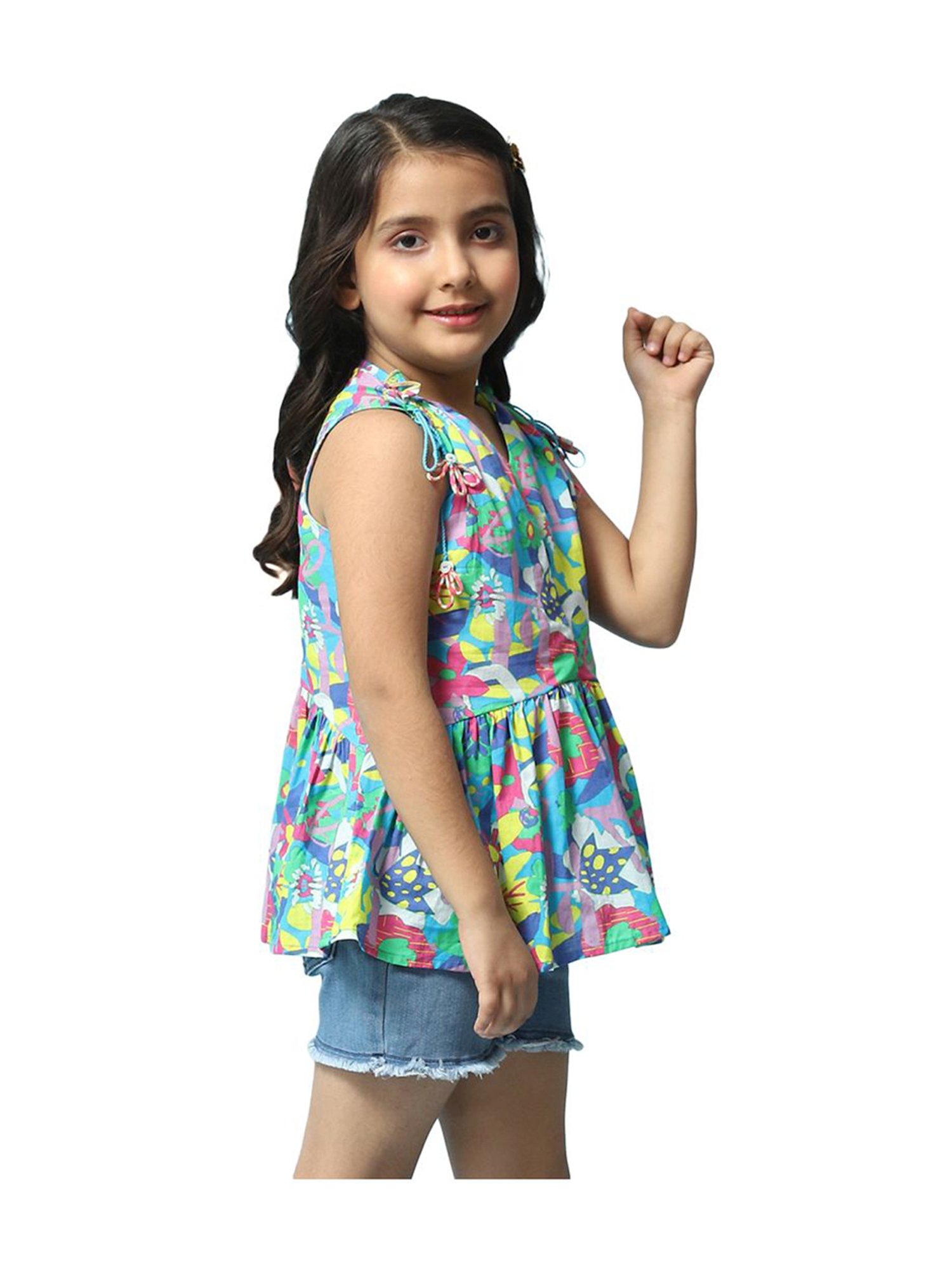 BIBA Girls Multicolor Cotton Printed Top