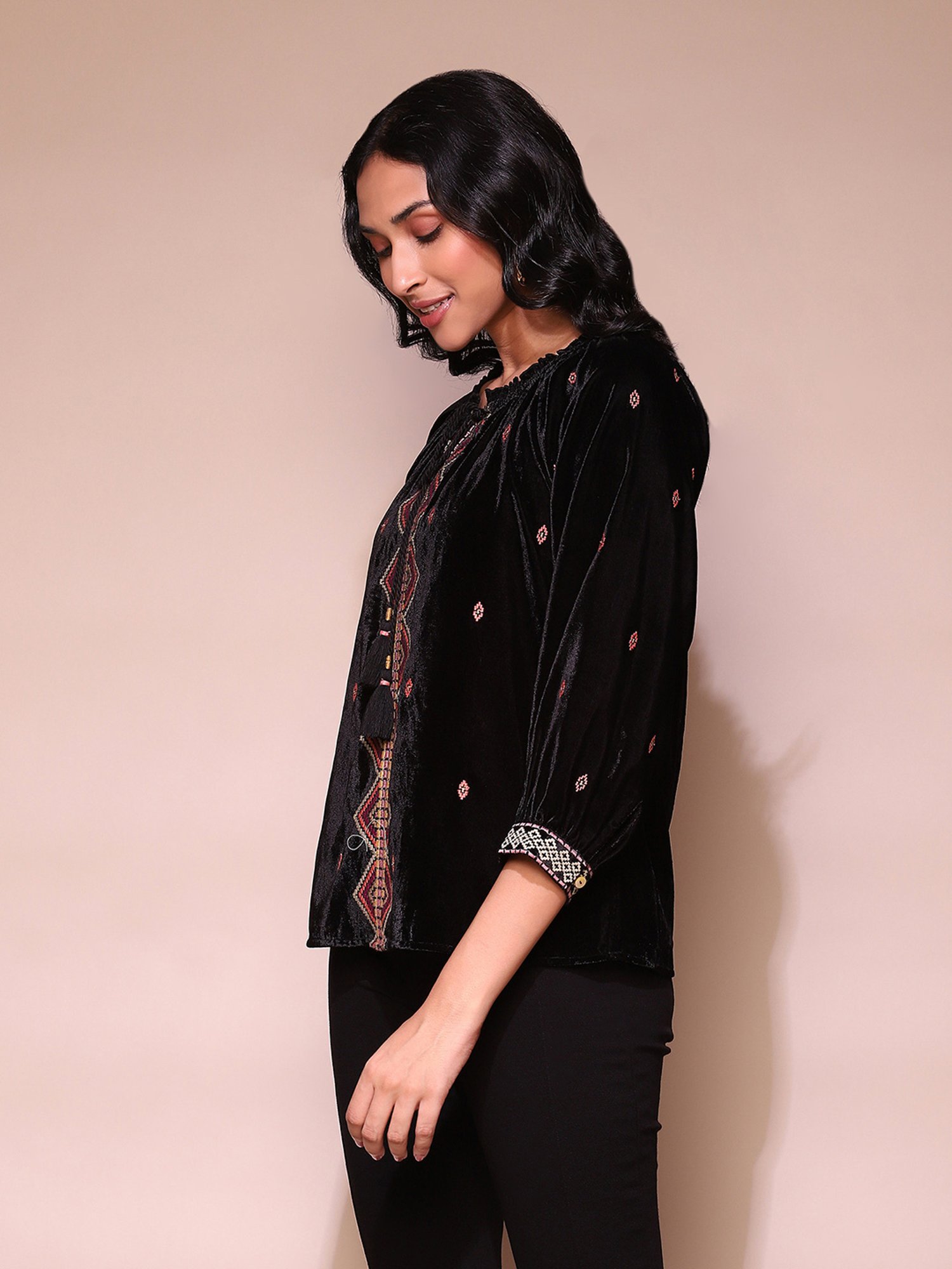 Label Ritu Kumar Black Embroidered Top