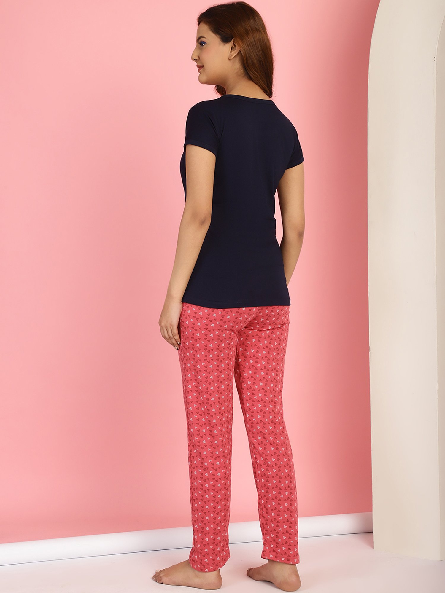 Gracit Black & Pink Cotton Printed Top With Pyjamas