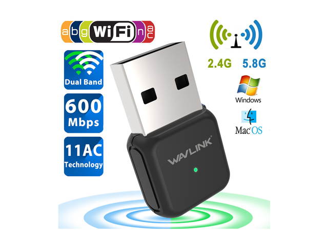 Wavlink AC650 USB WiFi Adapter 650Mbps WiFi Card Dual Band 2.4GHz/5GHz 802.11 ac/a/b/g/n WEP, WPA/WPA2 thernet Network LAN Card, Mini Size Easy Set Up Support Windows 10 / 7 / XP / 8.x / Mac OS X
