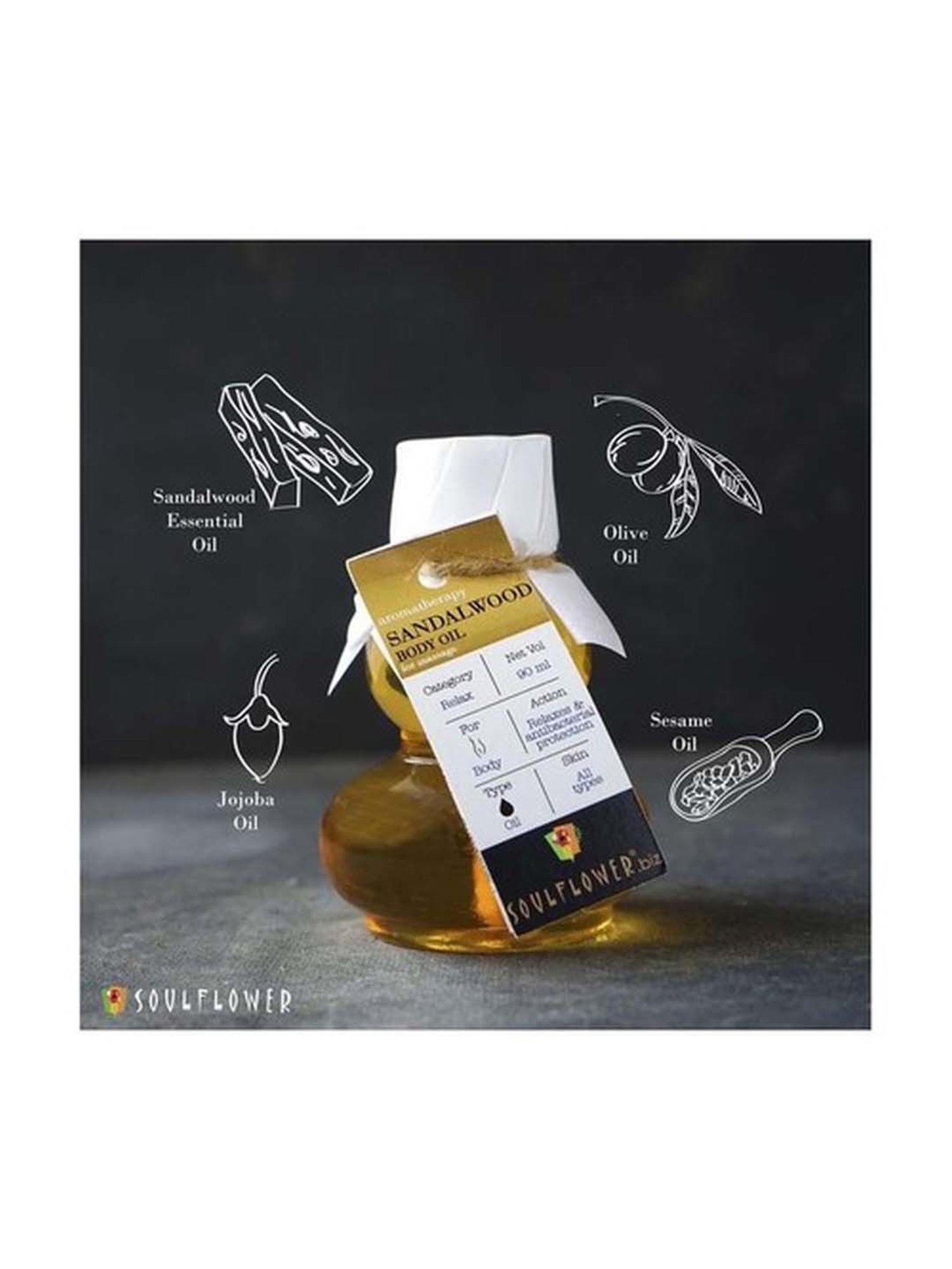 Soulflower Sandalwood Aroma Massage Oil - 90 ml