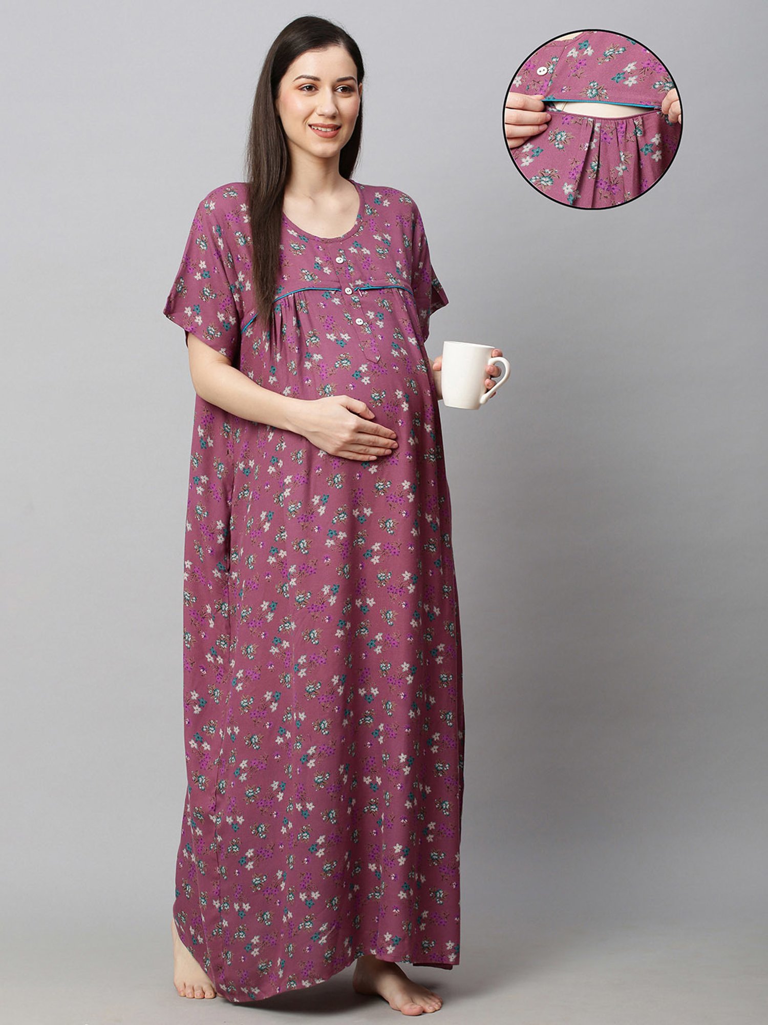 MomToBe Light Purple Printed Maternity Nighty