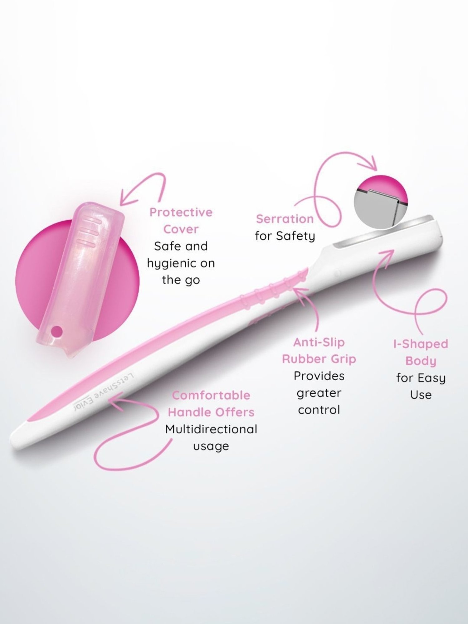 LetsShave Evior Women Face Razor - Pack of 6 (White/Pink)