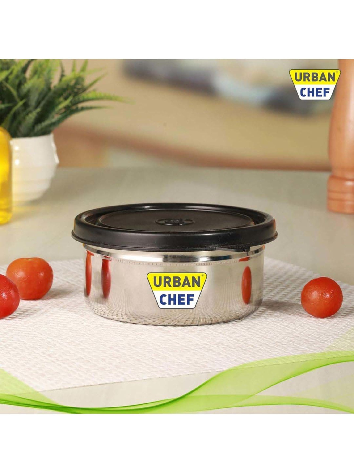Urban Chef Black Stainless Steel Essential Lunch Box Containers - Set of 2