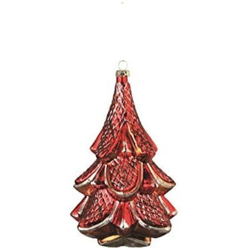 Napa Home and Garden 6" Weathered Glass Vintage Christmas Tree Christmas Ornament - Red/Silver