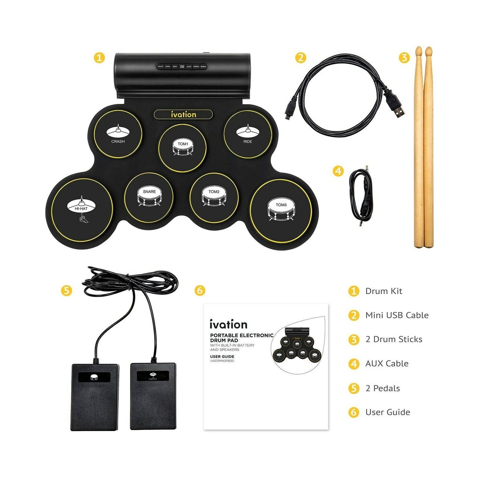 Ivation Portable Electronic Drum Pad - Digital Roll-Up Touch Sensitive Drum P...