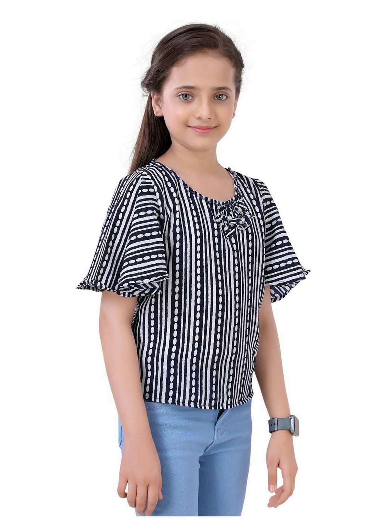 poplins Kids Navy & White Cotton Printed Top