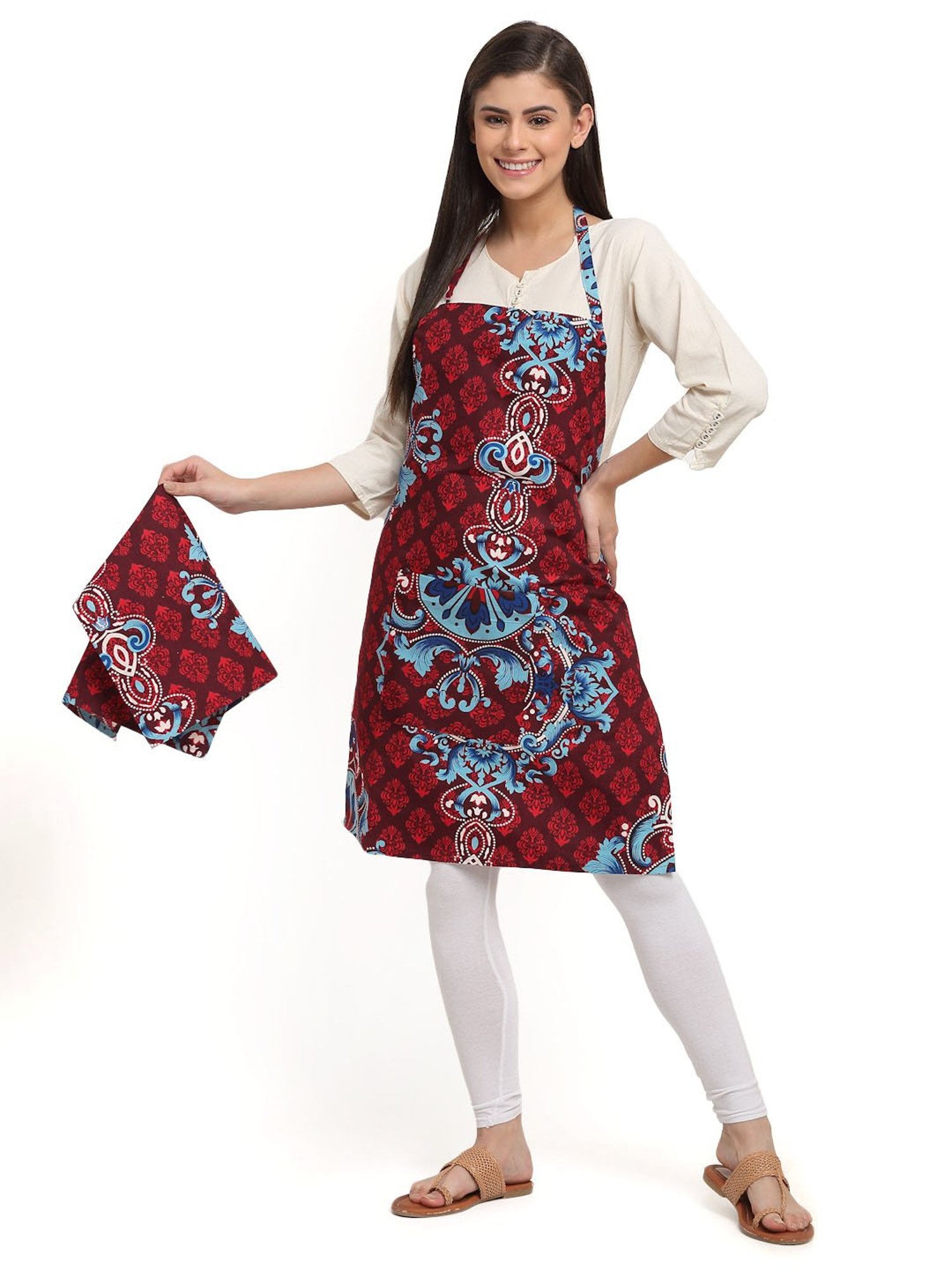 NEUDIS Maroon & Blue Polyester 210 TC Apron with Napkin