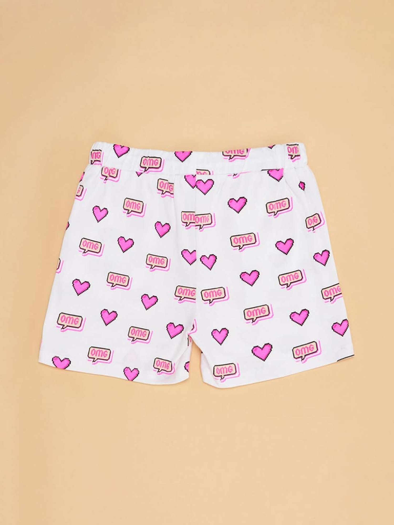 Pantaloons Junior Kids White & Pink Cotton Printed Shorts