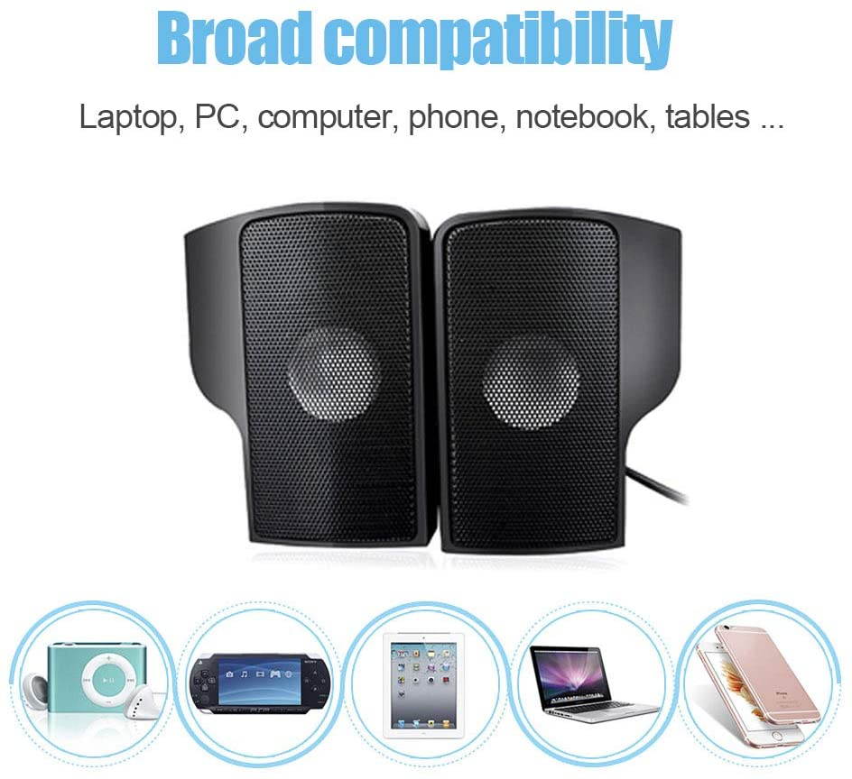 ELENKER Laptop Speakers, External USB Powered Mini Wired Portable Clip-on Computer Soundbar for Desktop PC Monitor Notebook Tablets TV