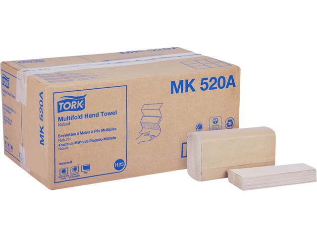 Tork MK520A Multifold Hand Towel, 9.13" x 9.5", Natural, 250/Pack, 16 Packs/Carton