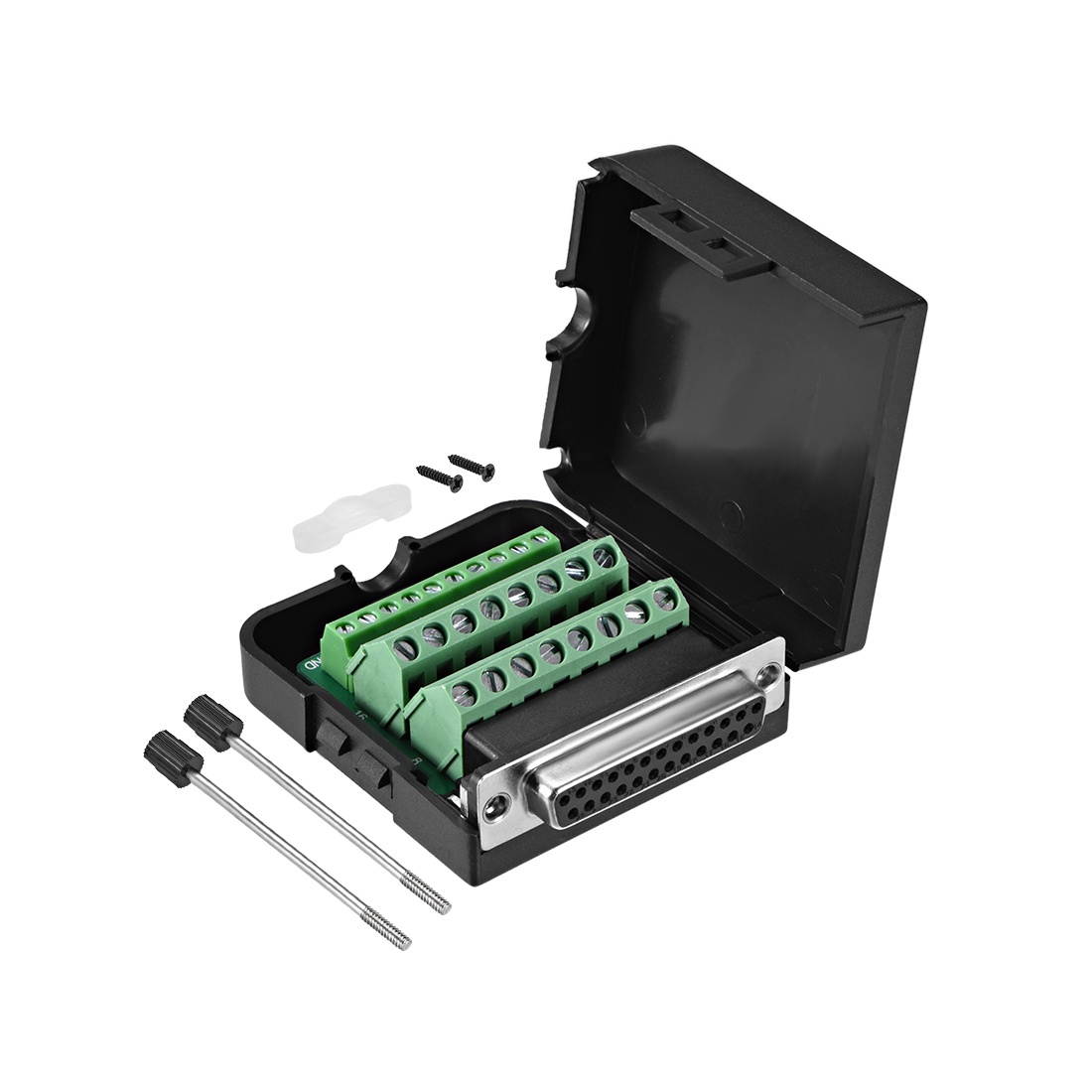 D-sub DB25 Breakout Board Connector with Case 25 Pin 2-row Female Port Solderless Terminal Block Adapter with Thumb Screws
