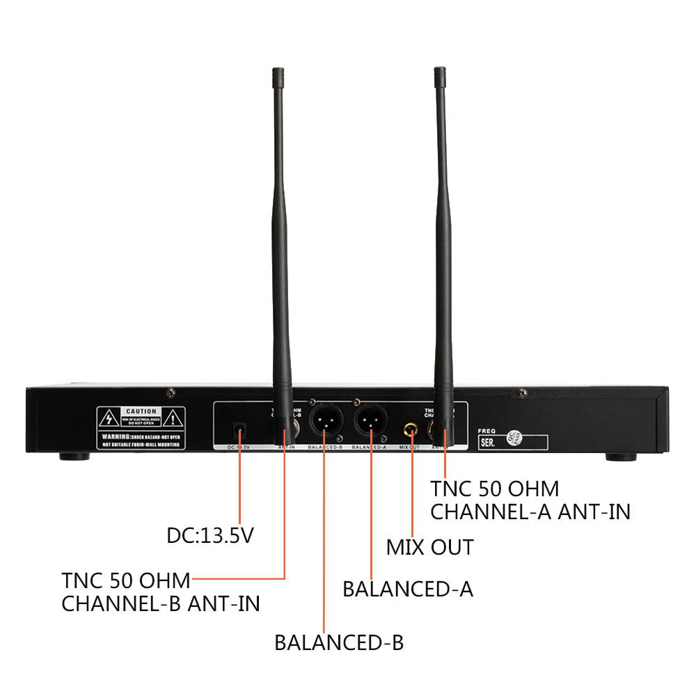 U-8008 UHF Anti-Interference Wireless Microphone System Adjustable Frequency Dual Handheld 2 x Mic Cordless Receiver Silver