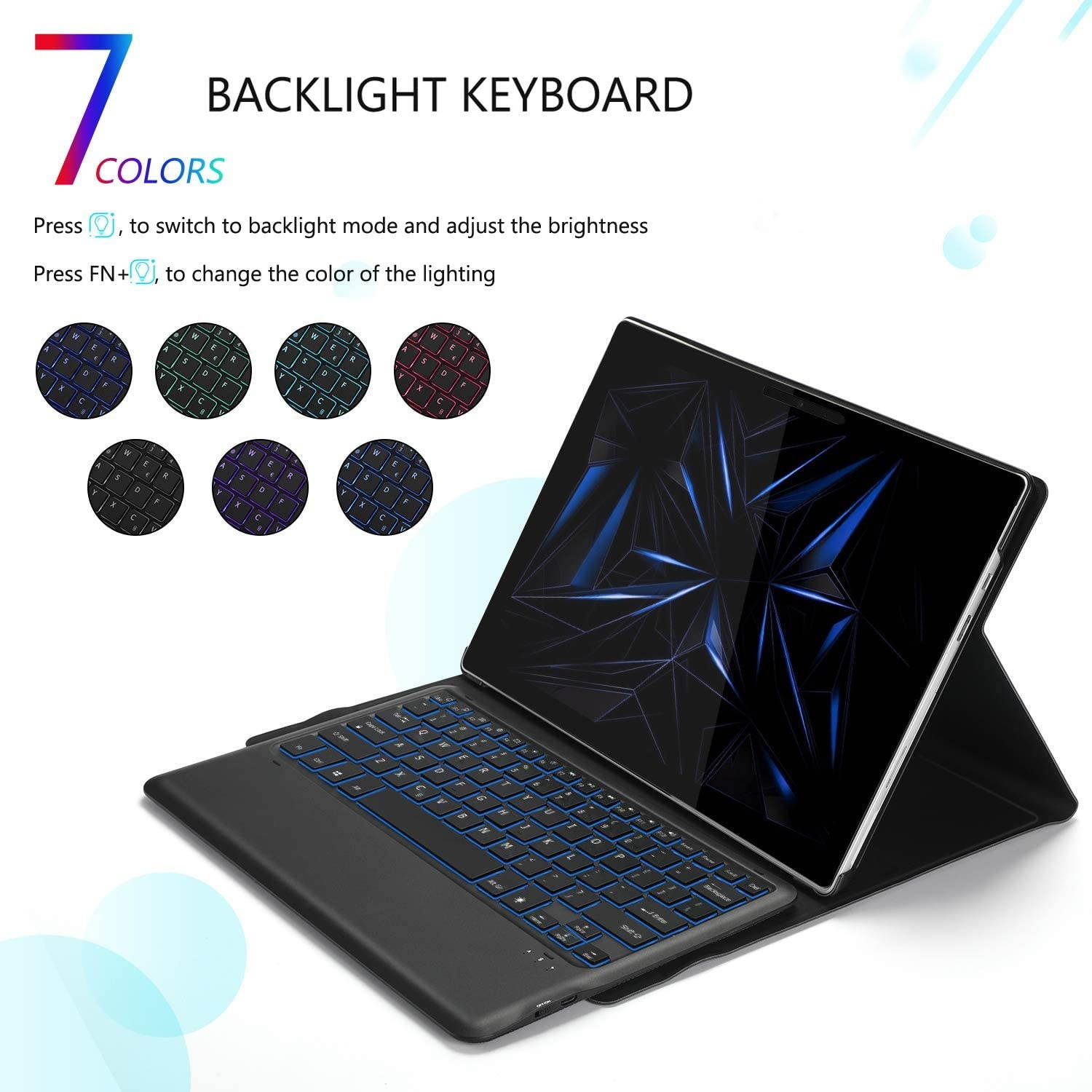 Jelly Comb Backlit Keyboard Case for Microsoft Surface Pro 4/5/6/7 Removable Rechargeable Keyboard with 7-Color Backlight for Microsoft Surface pro 4/5/6/7 Black