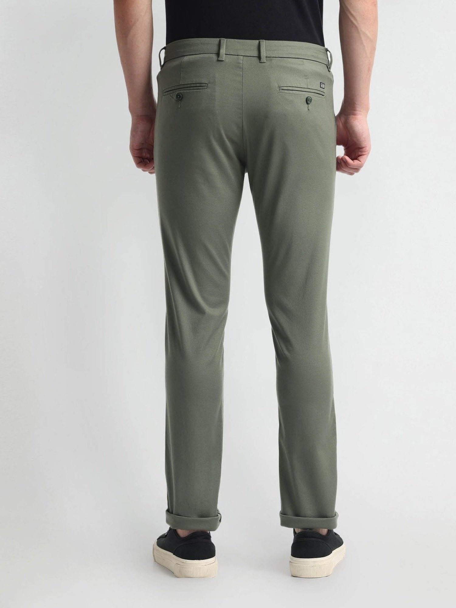Arrow Sports Green Cotton Slim Fit Chinos