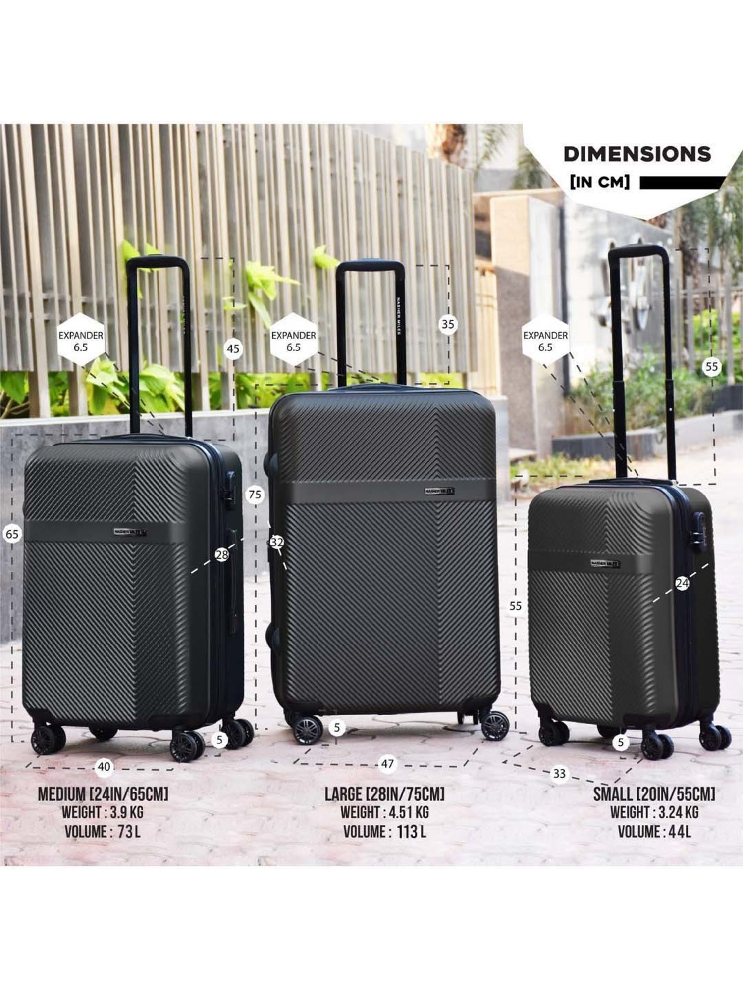 Nasher Miles Fifth Avenue Expander Hard-Side Polycarbonate Set of 2 Black Trolley Bag(65&75cm)