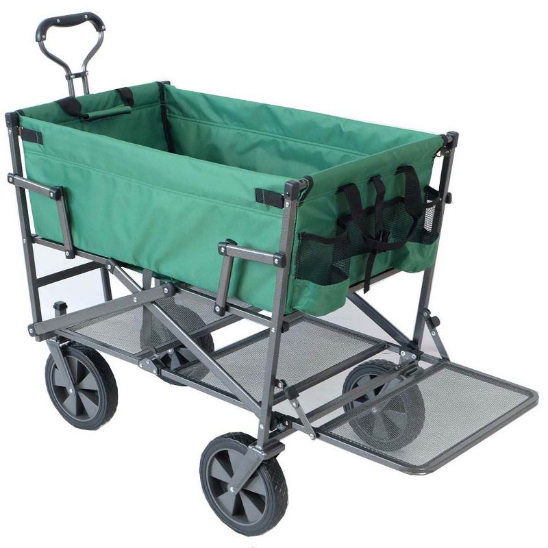 Mac Sports Double Decker Heavy Duty Steel Frame Collapsible Outdoor 150 Pound Capacity Yard Cart Utility Garden Wagon with Lower Storage Shelf, Green