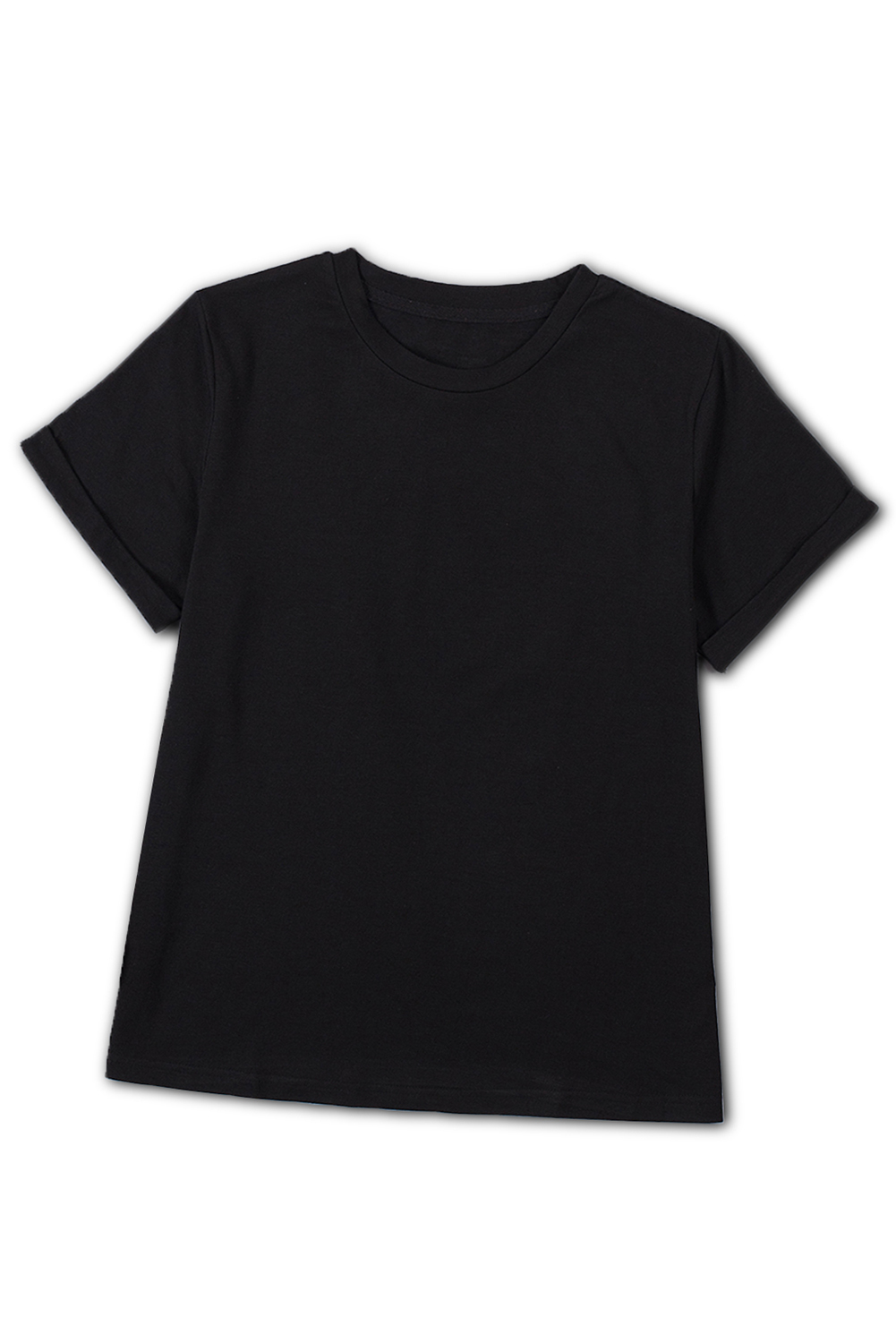 Blank T Shirt - Black Plain Rolled Up Crewneck T-Shirt Customized