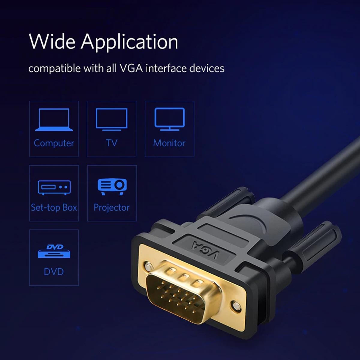 Ugreen VG101 1080P VGA to VGA Cable Male to Male Shielding Video Cable for HDTV PC - 1-30M - 2M