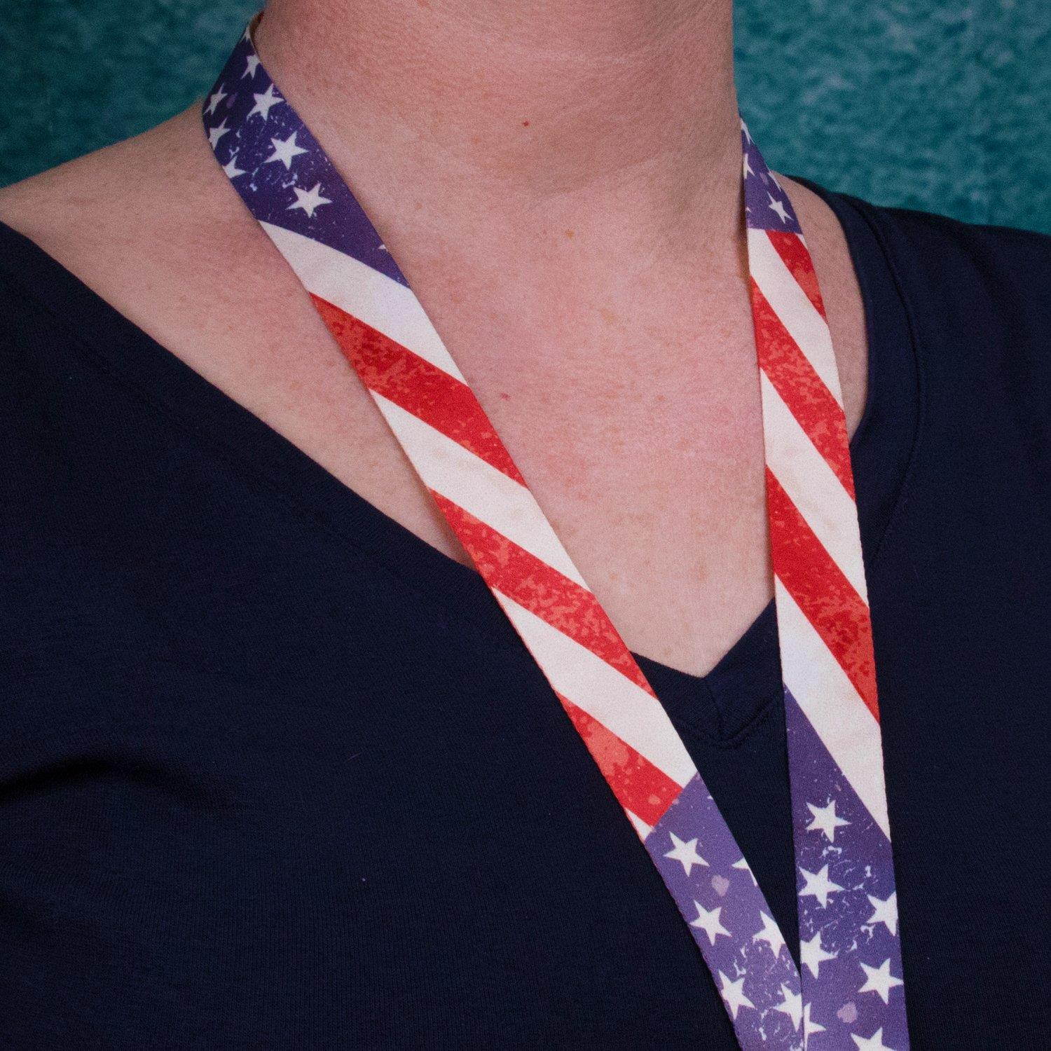 Buttonsmith Old Glory Flag Premium Lanyard with Buckle and Flat Ring - Made in USA