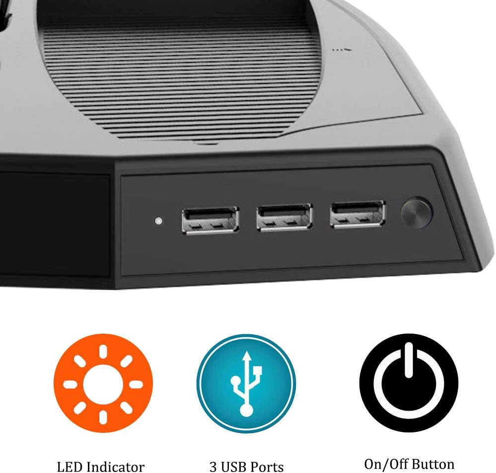 Vertical Stand with Cooling Fan for PS5 Console and PlayStation 5 Digital Edition,Charging Station Dock with Dual Controller Charger Ports and Cooling System for PS5 and DualSense