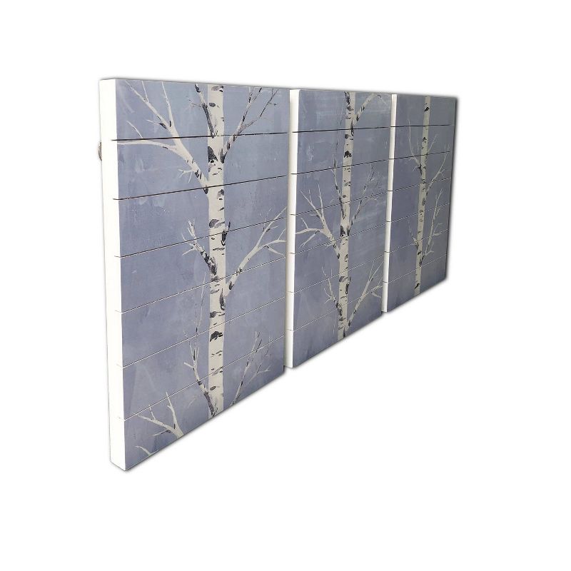 (Set of 3) 16" x 20" Birch Trees Each Print on Planked Wood Wall Sign Panel Blue - Gallery 57