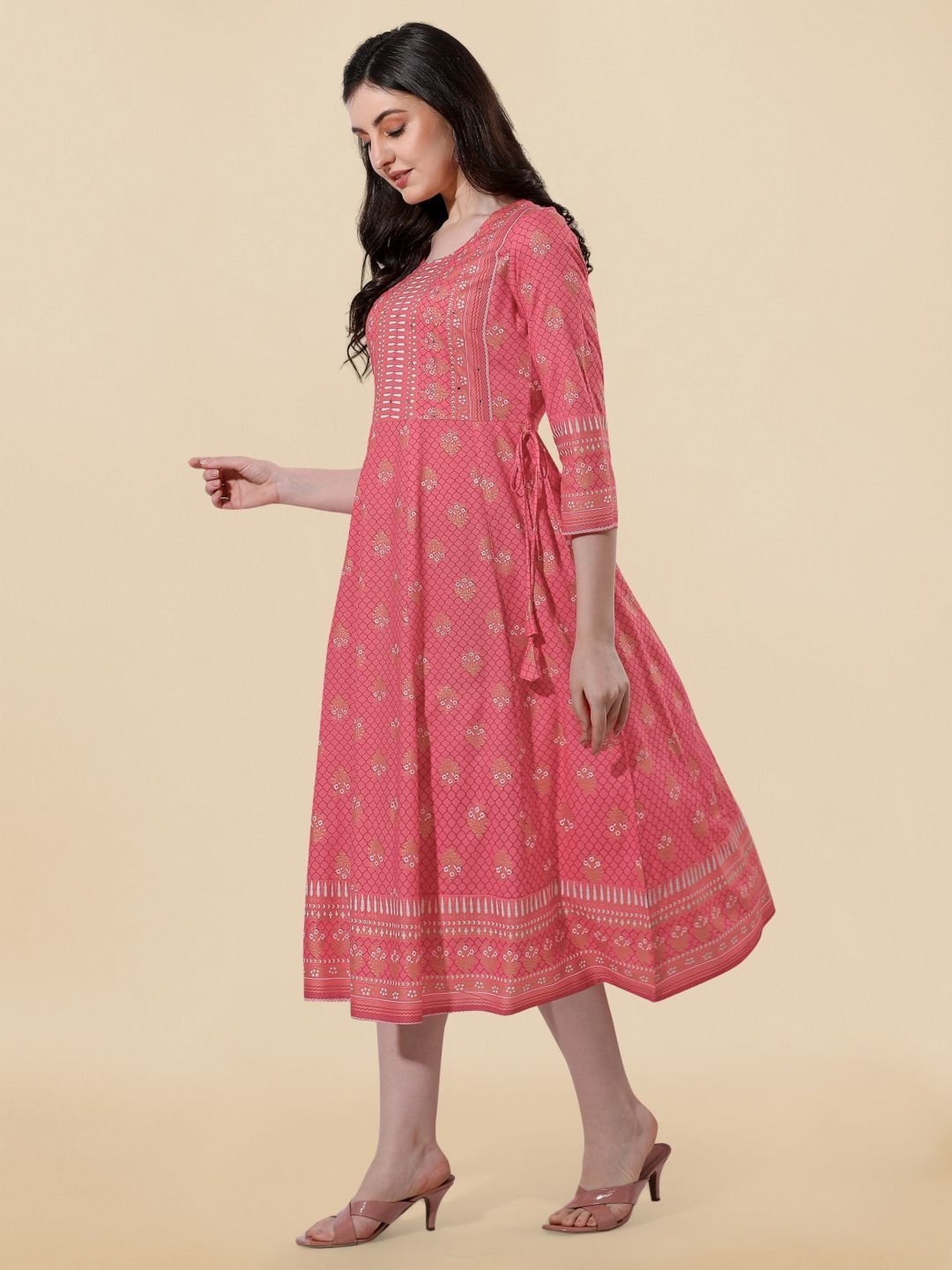 MIRCHI FASHION Coral Embroidered A-Line Dress