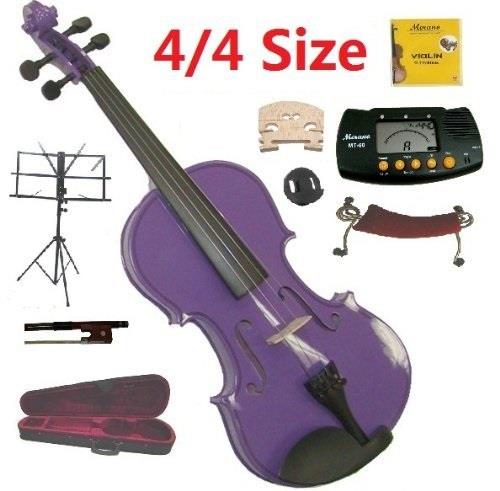 merano 4/4 full size purple student violin with case and bow+extra set of strings, extra bridge, shoulder rest, rosin, metro tuner, black music stand, rubber mute