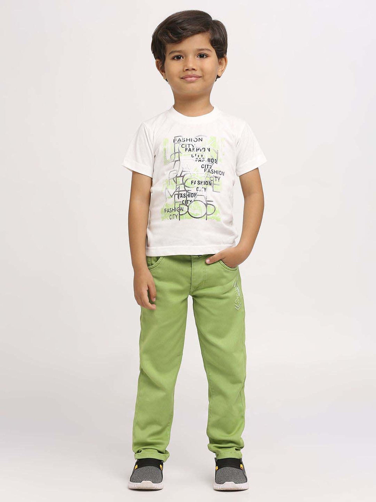 Kids Island Boys Green Printed Full Sleeves Clothing Set