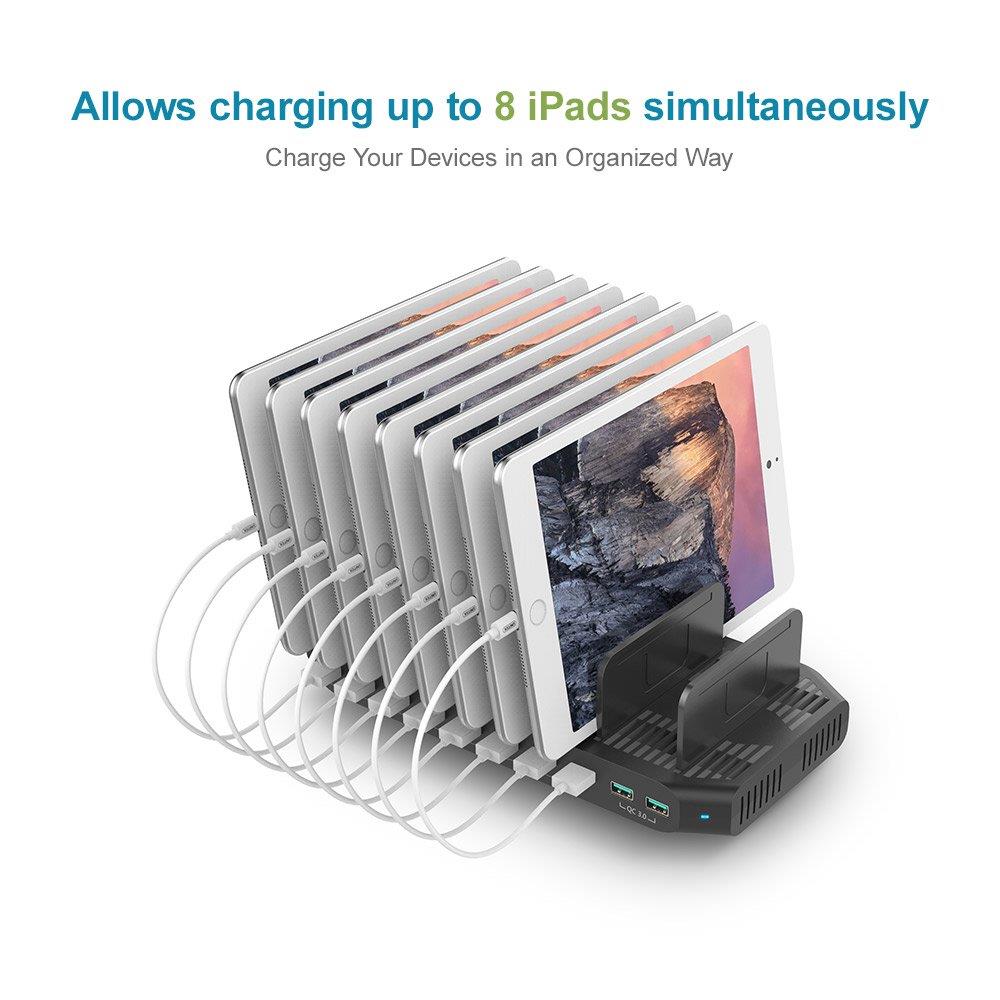 iPad Charging Station, Unitek 10-Port USB Charging Stand Charger Dock with Quick Charge 3.0 Compatible Multiple Device, Charging Station with 96W 19.2A Support 8 iPads Simultaneously -Upgraded Divider