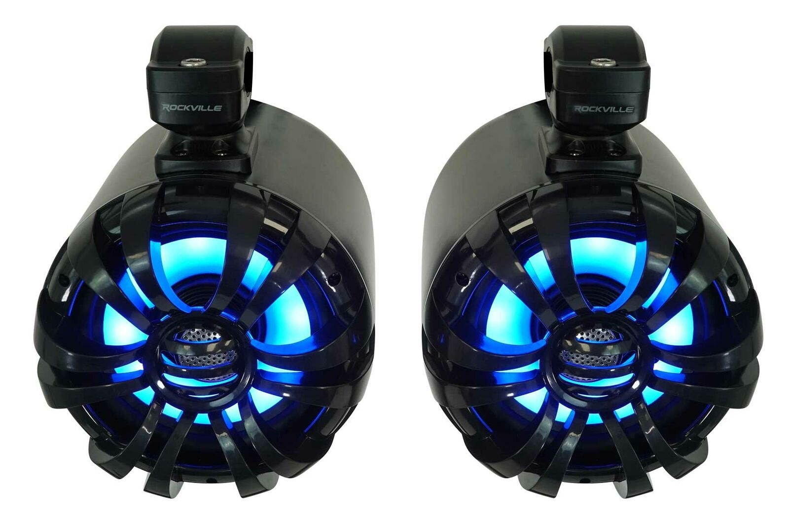 2   WB65KLED Black 6.5" LED Marine Wakeboard Swivel Tower Speakers+Radio
