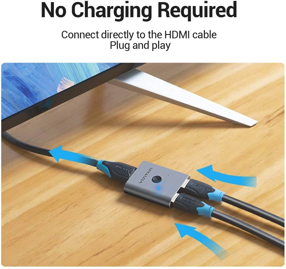 HDMI Splitter, Bi-Directional HDMI Switch 2 Input 1 Output, 1x2 2x1 Switcher, Compatible with PS4, Xbox, Computer, Player, Supports 4K 3D HD 1080P