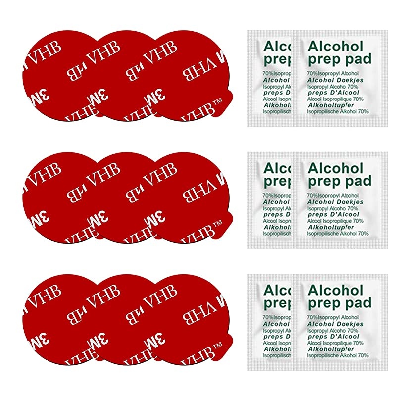 9 Pack Sticky Adhesive Compatible with Socket Base,  Double-Sided Replacement Tape for Collapsible Grip & Stand Back - 9pcs 1.4 inches(35mm) Adhesive Tapes & 6pcs Alcohol Prep Pads