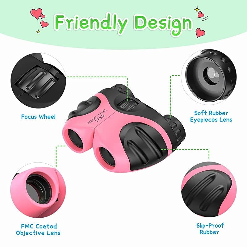 for 312 Year Old Girls Waterproof Binoculars for Kids Girls Age 312 Best Brithday Easter Gifts for Girls 312 Year Old Christmas Xmas Stocking Stuffers Fillers for Girls Pink DL10