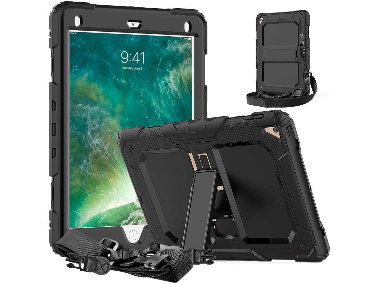 iPad 9.7 Case iPad Air 2 Cover Heavy Duty Rugged Shockproof Silicone Protective Case With Stand & Shoulder Strap For Apple iPad Air 2 / iPad Pro 9.7 / iPad 9.7 2017 2018 iPad 5th / 6th Generation