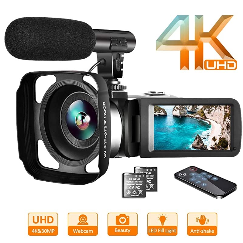 Camera 4K Camcorder Vlogging Camera Recorder with Microphone 30MP 3" LCD Webcam Function Touch Screen 18X Digital Zoom YouTube Camera with Remote Control