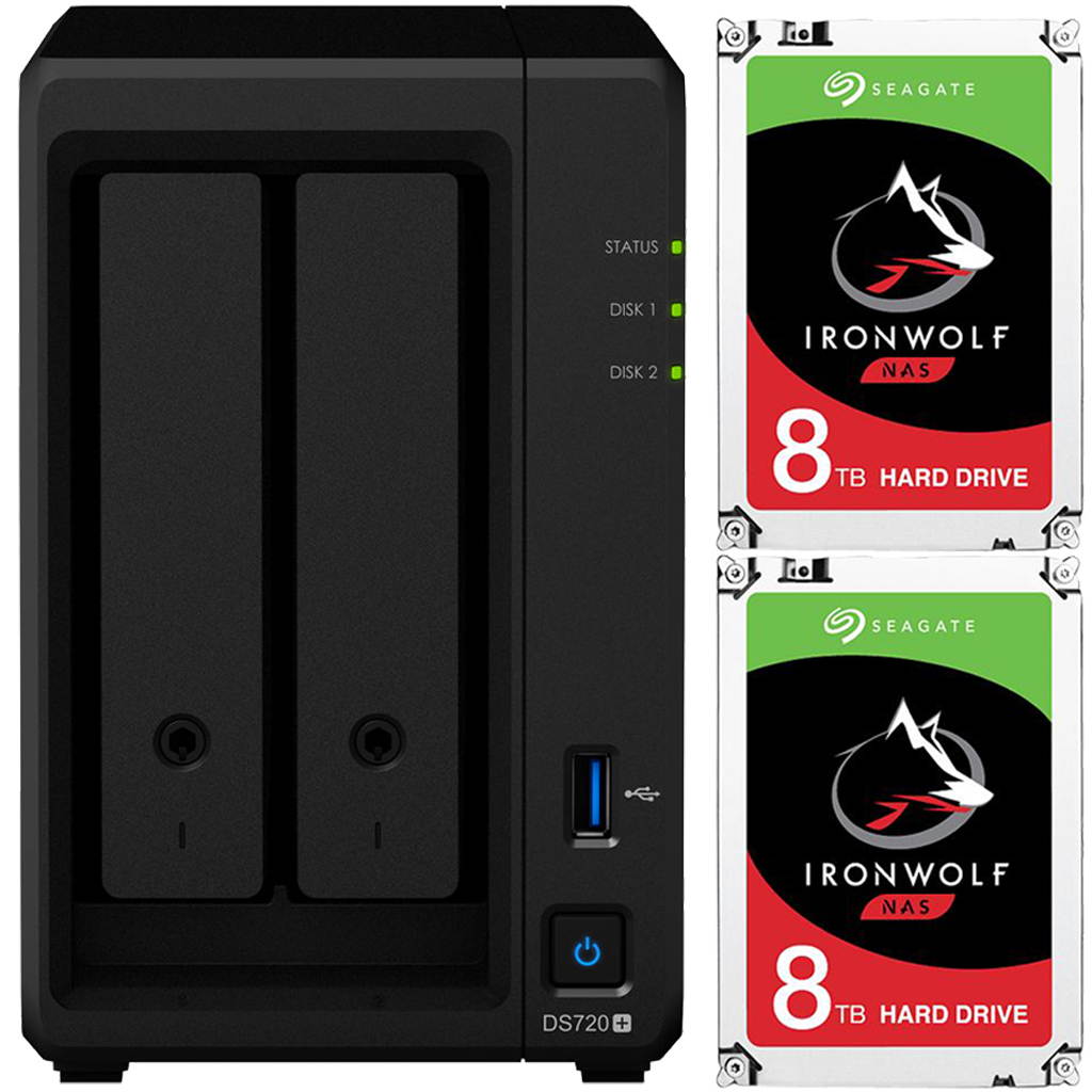 Synology DS720+ DiskStation with 6GB RAM and 16TB (2 x 8TB) of Seagate Ironwolf NAS Drives Fully Assembled and Tested By CustomTechSales