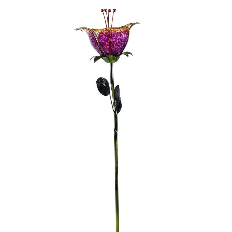 Home & Garden 26.0" Twilight Lily Stake Purple Metal Glass Summer Regal Art & Gift  -  Decorative Garden Stakes