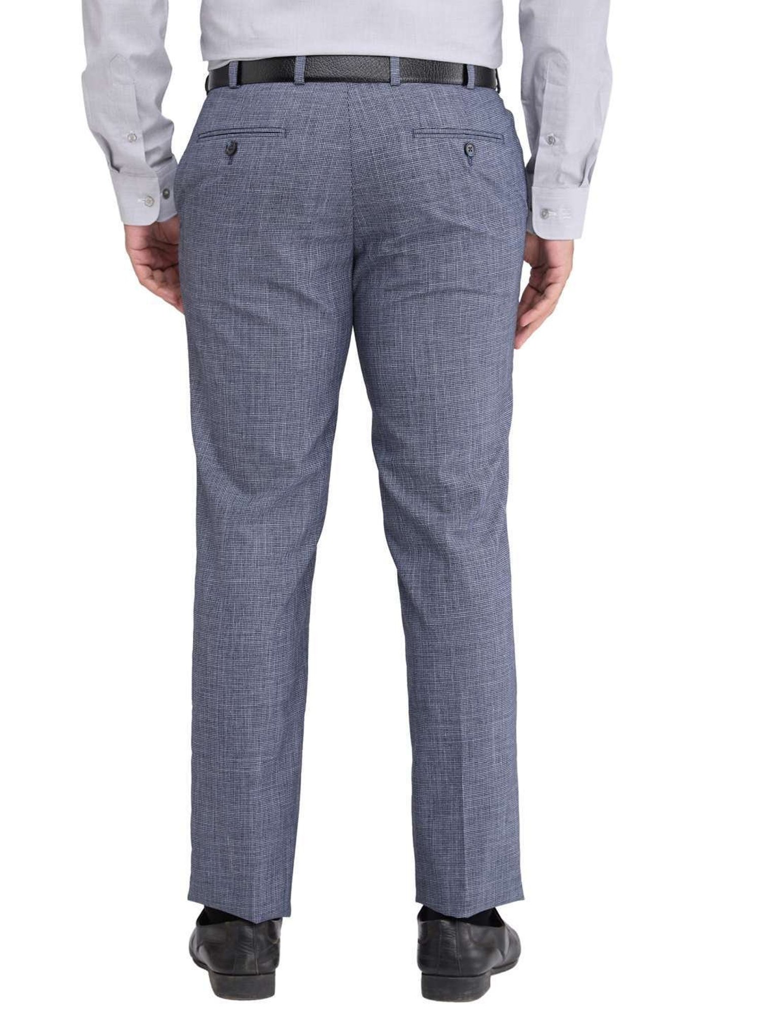 Park Avenue Blue Regular Fit Self Pattern Trousers