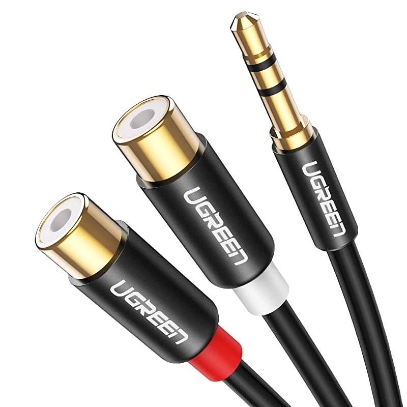 35MM Male to 2 RCA Female Jack Stereo Audio Cable Y Adapter Gold Plated Compatible for iPhone iPod iPad MP3 Tablets HiFi Stereo System Computer Sound Speaker