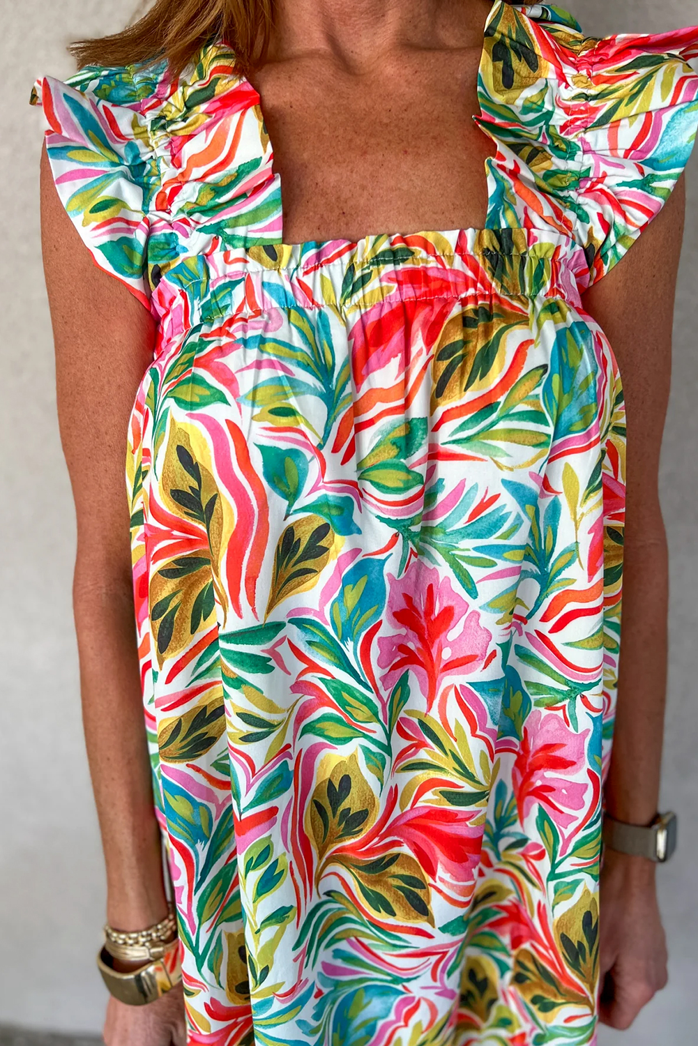 Multicolor Boho Floral Collared Long Sleeve Dress