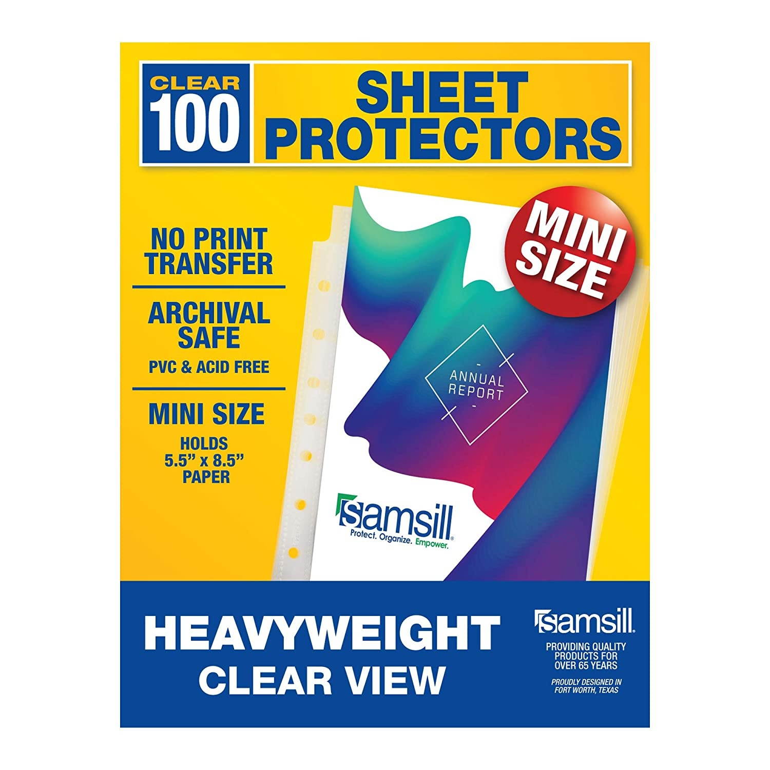 Samsill 100 Mini Clear Heavyweight Sheet Protectors, Top Loading 7 Hole 5.5 x 8.5 Inch Page Protectors for Mini Ring Binders, Archival Safe, Bulk 100 Pack