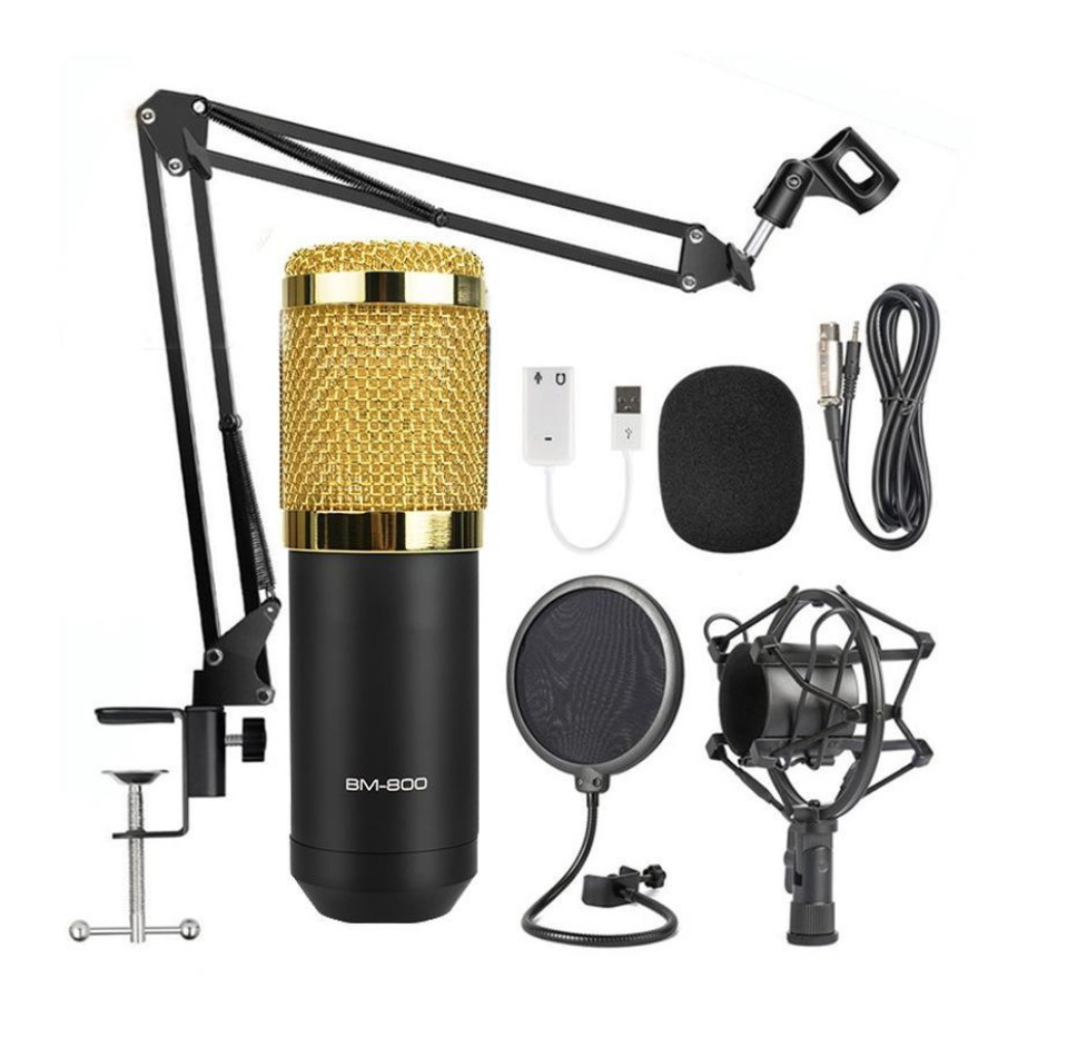 gold--BM800 Professional Suspension Microphone Kit Studio Live Stream Broadcasting Recording Condenser Microphone Set