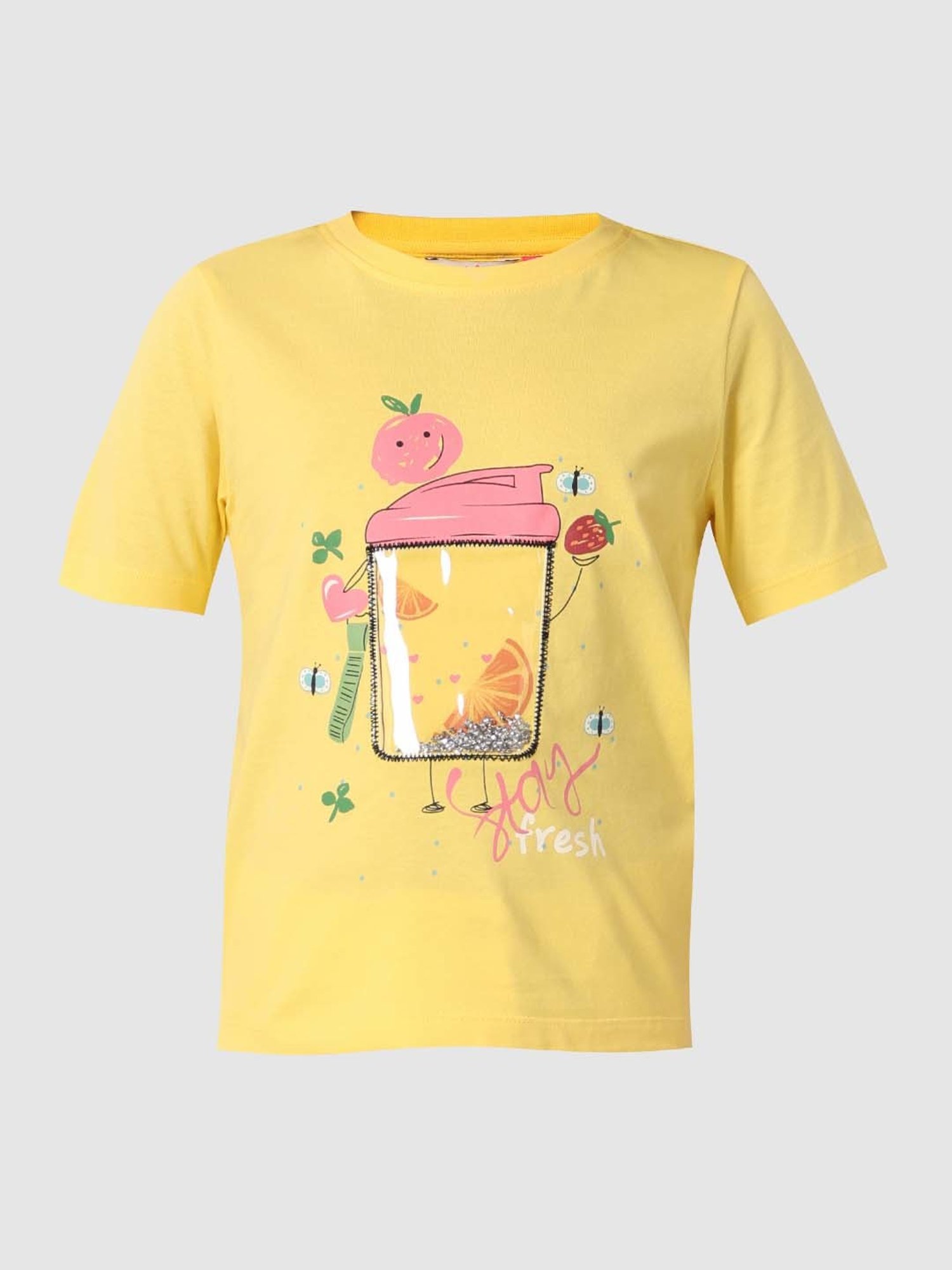 VERO MODA GIRL Yellow Cotton Printed T-Shirt