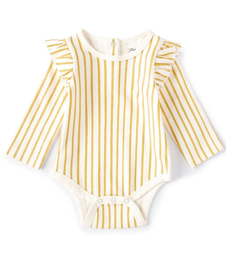 Pehr Baby Girls Newborn-12 Months Long-Sleeve Ruffle Stripes Away Bodysuit