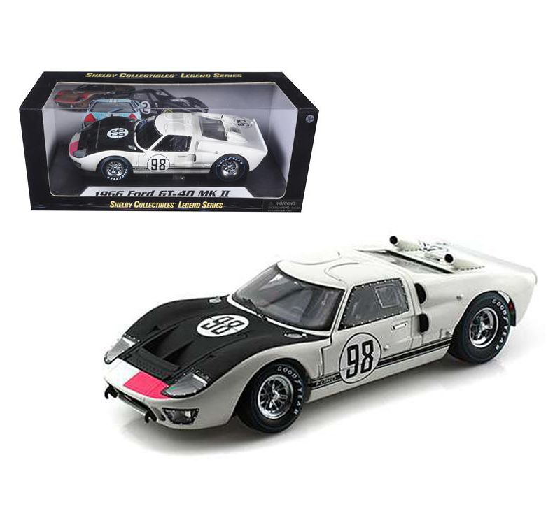 1966 Ford GT-40 MK 2 #98 White 1/18 Diecast Car Model by Shelby Collectibles