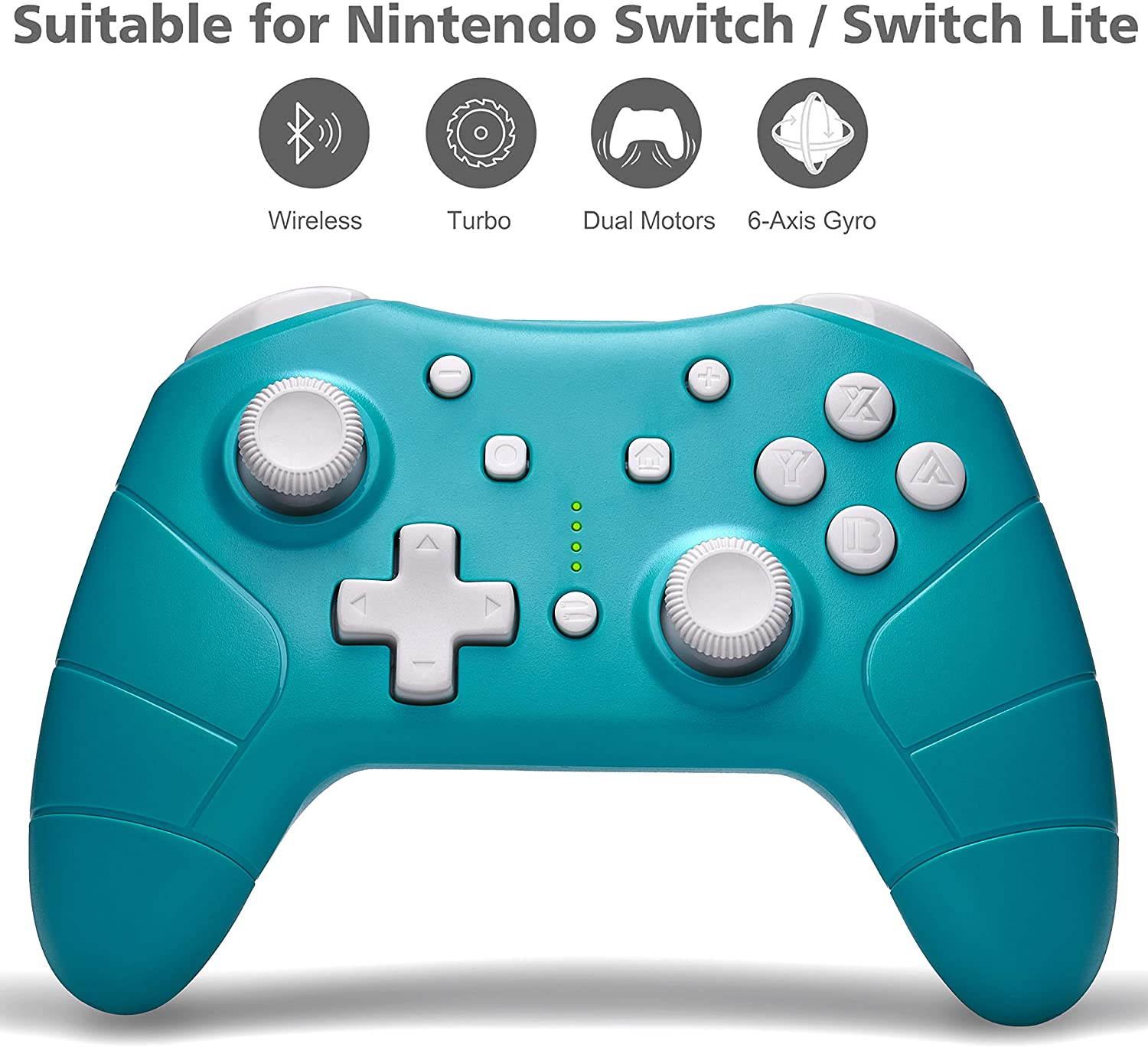Wireless Pro Controller for Nintendo Switch/Switch Lite Console,Rechargeable Remote Gamepad Support Adjustable Turbo,Screenshot and Gyro Axis - Turquoise Blue